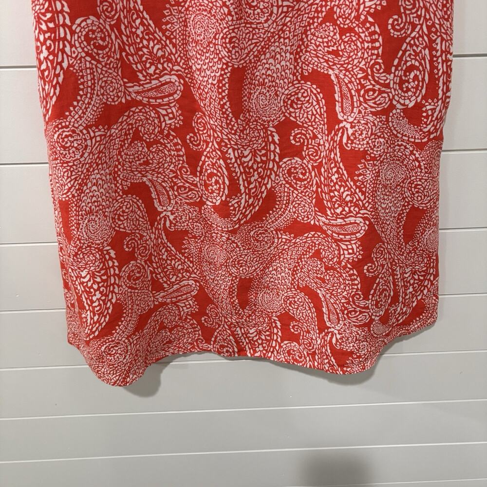 Chico's | Midi Dress Orange Paisley Linen Short Sleeve Resort Vacation- Size 4 0 - Picture 3 of 8